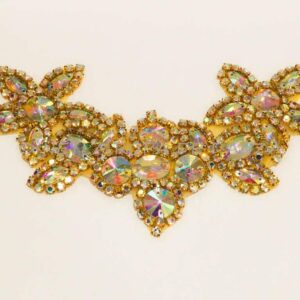 Tira de Pasamanería Dorada con Flores y Brillantes Crystal Aurora Boreal