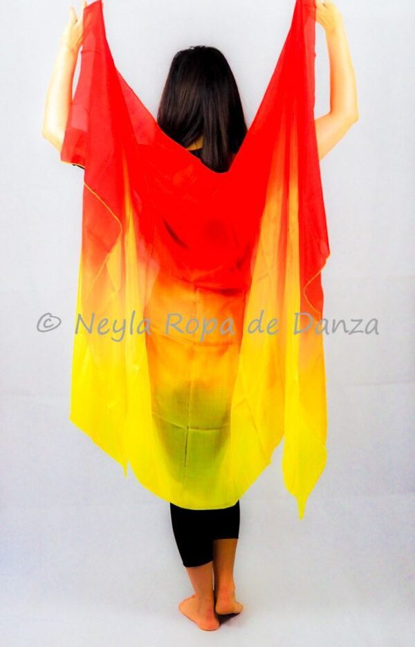 Velo de Seda Degradado Rojo, Naranja y Amarillo