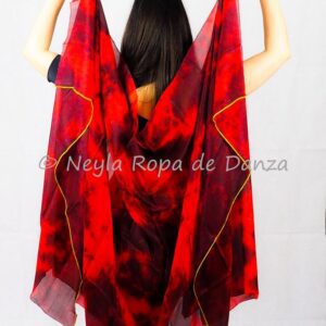 Velo de Seda con Manchas Rojo y Negro