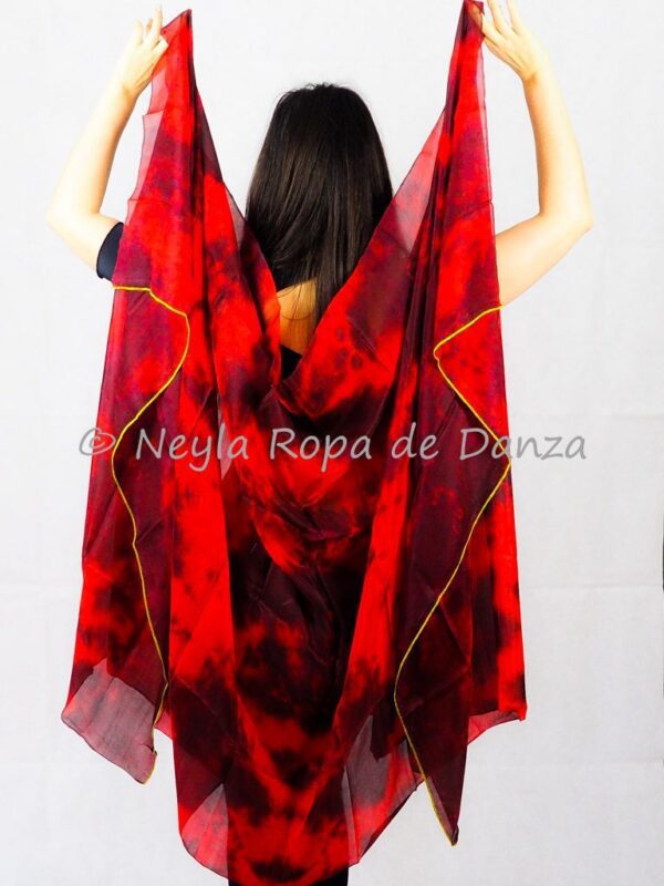 Velo de Seda con Manchas Rojo y Negro