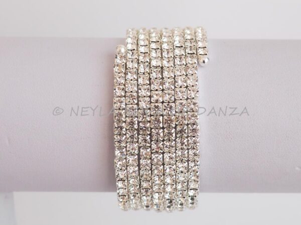 Brazalete color Plata en Espiral 6 filas Strass6 filas Strass