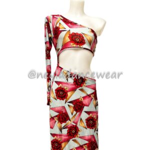 Vestido de danza del vientre, estampado con rosas rojas, y fondo gris, para danza del vientre, danza oriental, vestido para clases de danza.