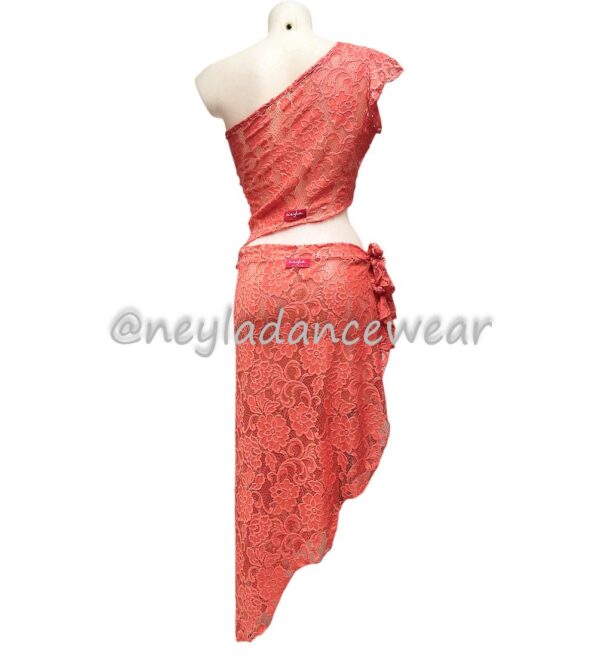 Ropa de Danza del Vientre, Danza del Vientre, Ropa de Ensayo, Ropa de Clases, Encaje, Coral, Falda y Top, Falda, Top, Falda de Danza del Vientre