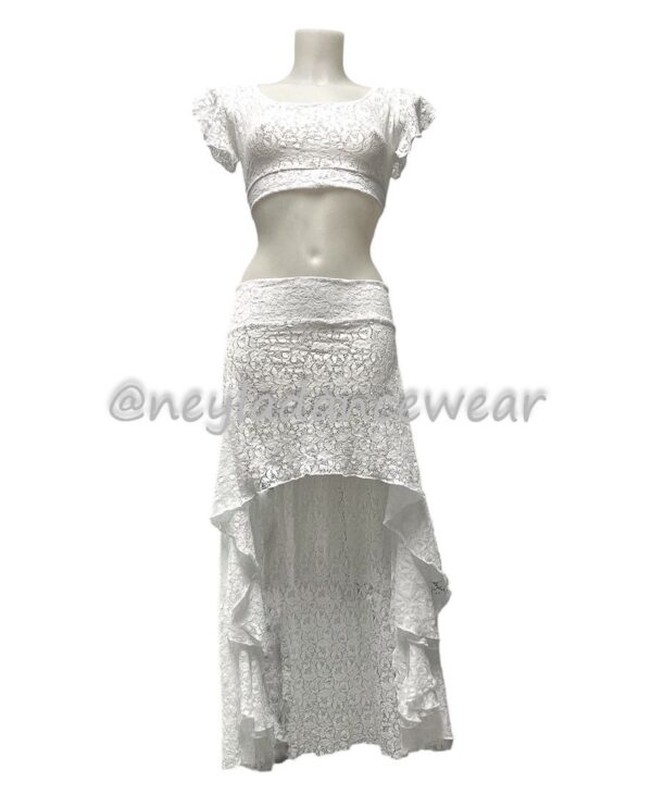 Ropa de Danza del Vientre, Ropa de ensayo, falda, top, conjunto de falda y top, encaje, encaje blanco