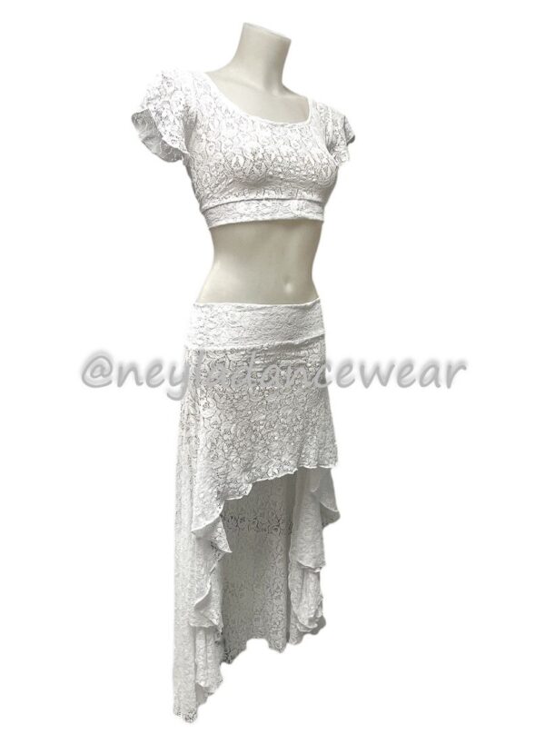 Ropa de Danza del Vientre, Ropa de ensayo, falda, top, conjunto de falda y top, encaje, encaje blanco