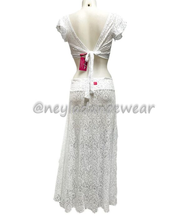 Ropa de Danza del Vientre, Ropa de ensayo, falda, top, conjunto de falda y top, encaje, encaje blanco