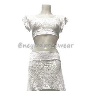 Ropa de Danza del Vientre, Ropa de ensayo, falda, top, conjunto de falda y top, encaje, encaje blanco