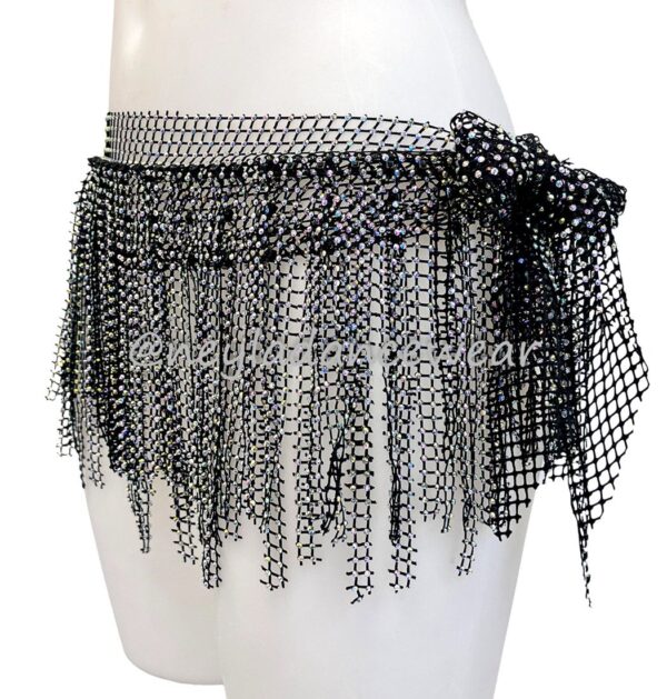 Ropa de danza del vientre, danza del vientre, danza oriental, pañuelo de danza del vientre, pedrería, aurora boreal, negro, faldita, falda, accesorio