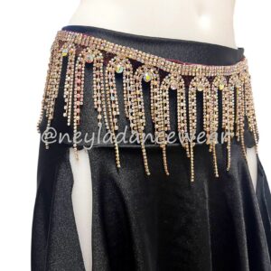 Houda belt with sparkling rhinestones for belly dance, designed to highlight movements and add glamour to the dancer's outfit.