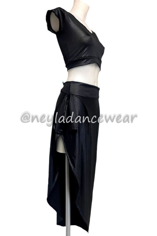 Ropa de Danza del Vientre, Danza del Vientre, Ropa de Ensayo, Ropa de Clases, Encaje, Coral, Falda y Top, Falda, Top, Falda de Danza del Vientre, Conjunto Nora, Negro