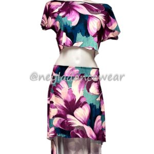 Detalle del tejido y estampado del conjunto de danza del vientre Layla