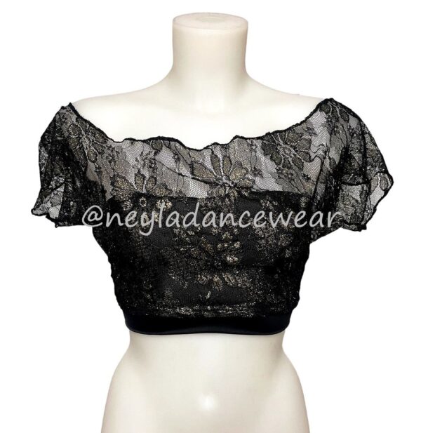 Top encaje negro transparente para danza del vientre - Vista frontal