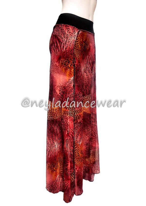 Falda Dounia ligera y transparente con estampado de plumas para danza del vientre.
