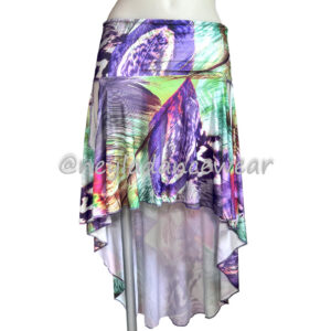 Centola asymmetrical skirt with multicolour feather print for belly dance