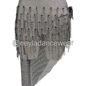 Foulard de hanches Aqila noir en maille avec strass pour danse orientale par Neyla Dancewear.