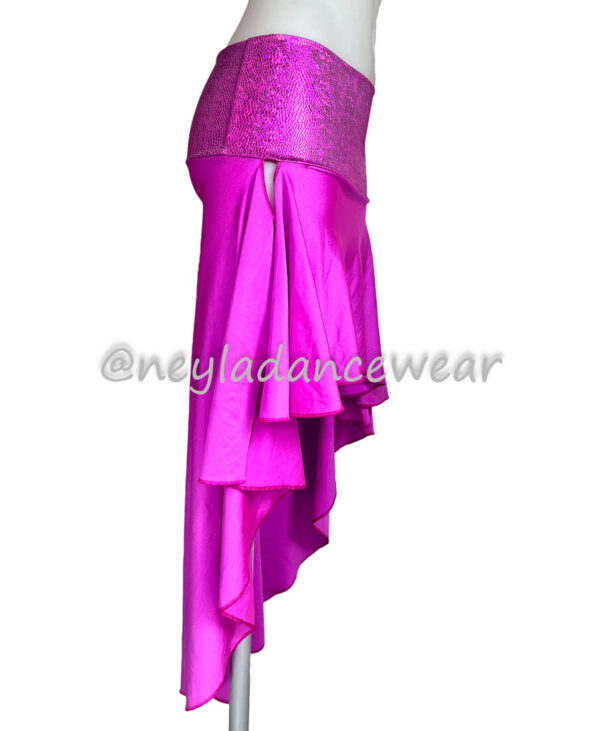 Jupe Cala fuchsia asymétrique avec volants et ceinture brillante pour danse orientale
