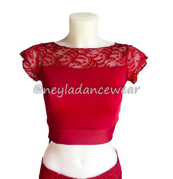 Iris red lace top for belly dance, set with Hiranur skirt